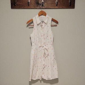 Anthropologie White Dress with Pink and Yellow Accents